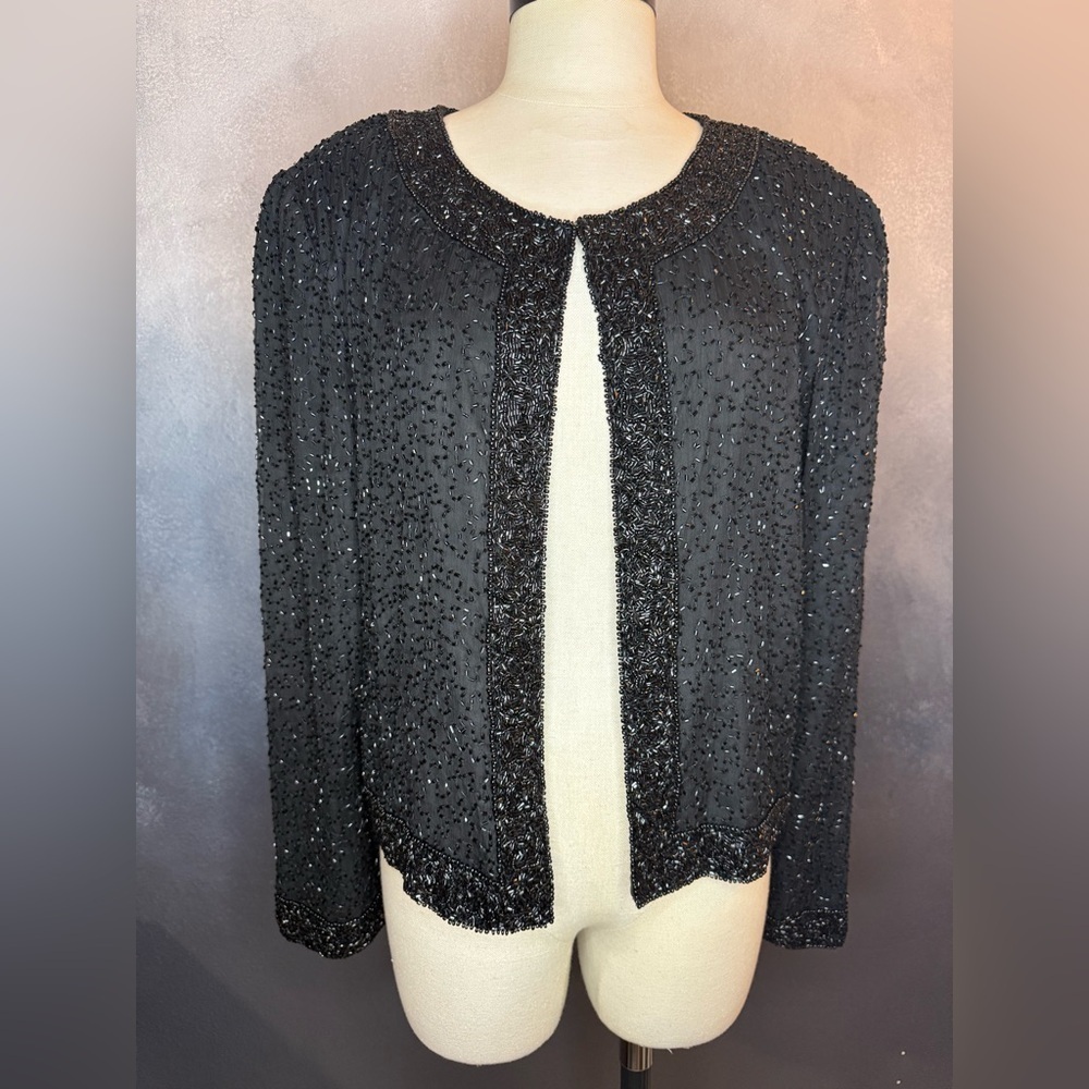 Vintage Sténay 100% Silk Beaded Jacket/Cardigan - Picture 1 of 13